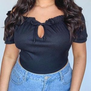 Plus Rib Ruffle Bardot Crop Top